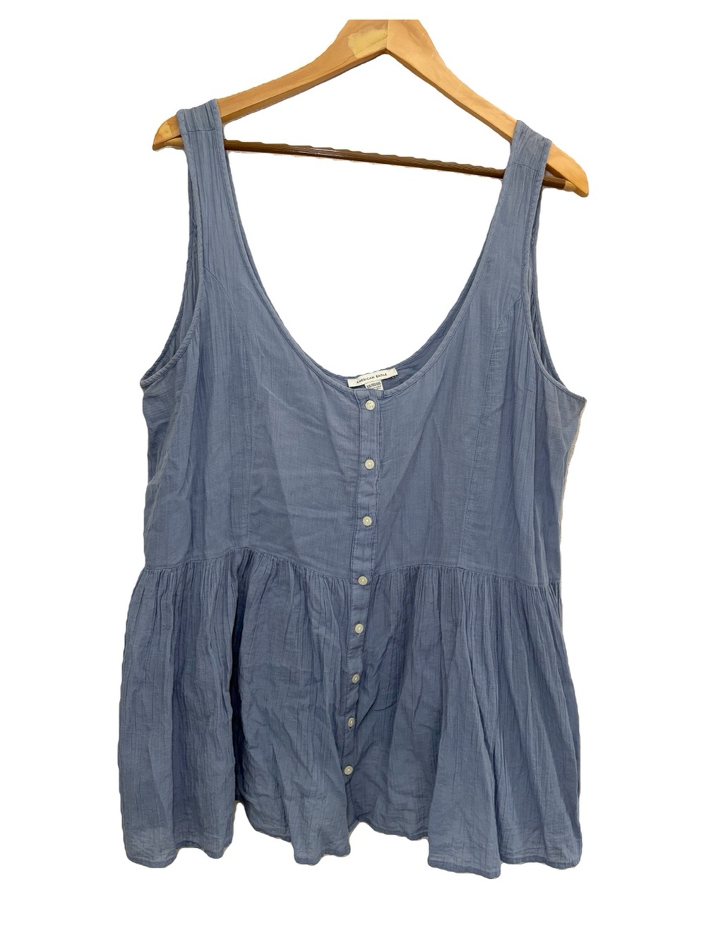 American Eagle Outfitters Blue Sleeveless Button-Front Peplum Babydoll Top XXL